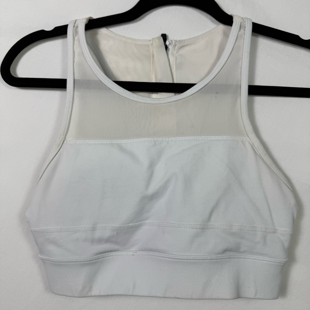 Zyia White Compression Sports Bra with Mesh Panel Womens Size S